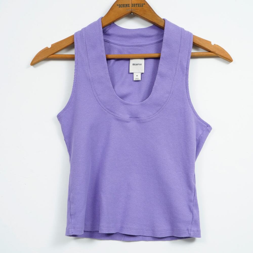 Maeve Anthropologie Purple Ribbed Tank Top Women's M Cropped 96% Cotton